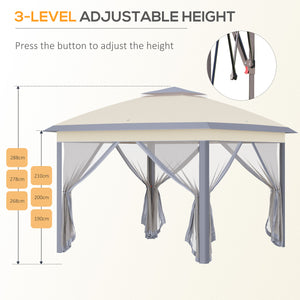 3.3 x 3.3m Pop Up Gazebo, Double Roof Foldable Canopy Tent with Zipped Mesh Sidewalls, Height Adjustable and Carrying Bag, Event Tent for Patio Garden, Beige