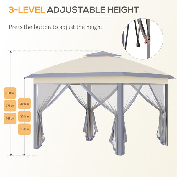 3.3 x 3.3m Pop Up Gazebo, Double Roof Foldable Canopy Tent with Zipped Mesh Sidewalls, Height Adjustable and Carrying Bag, Event Tent for Patio Garden, Beige