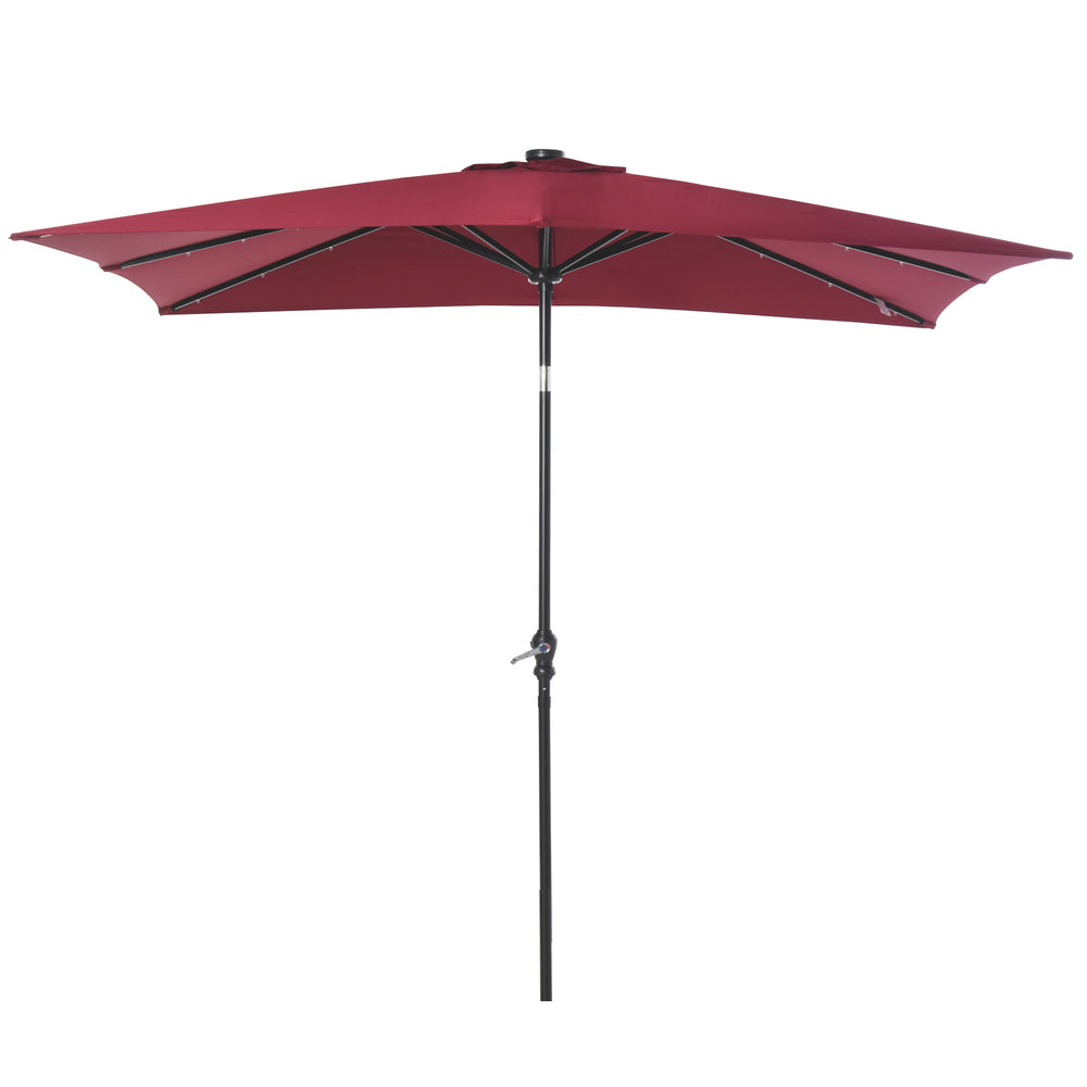 Outsunny 9' x 7' Solar Umbrella, LED Lighted Patio Umbrella for Table or Base with Tilt & Crank, Outdoor Umbrella for Garden, Deck, Backyard, Pool, Beach, Wine Red