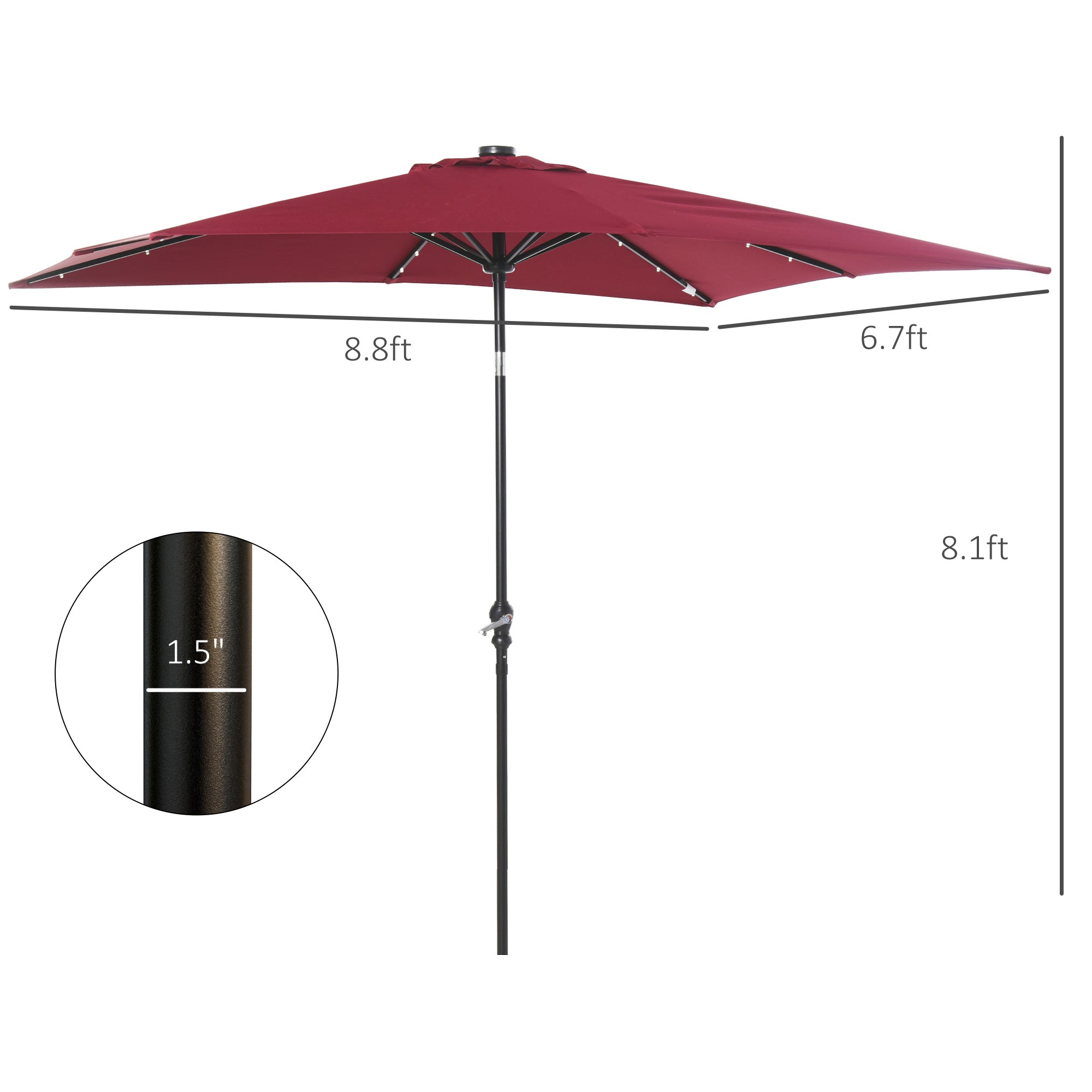 7 foot solar patio umbrella Outsunny 9ft Solar LED Patio Umbrella Outdoor Table Market Shade Crank Red