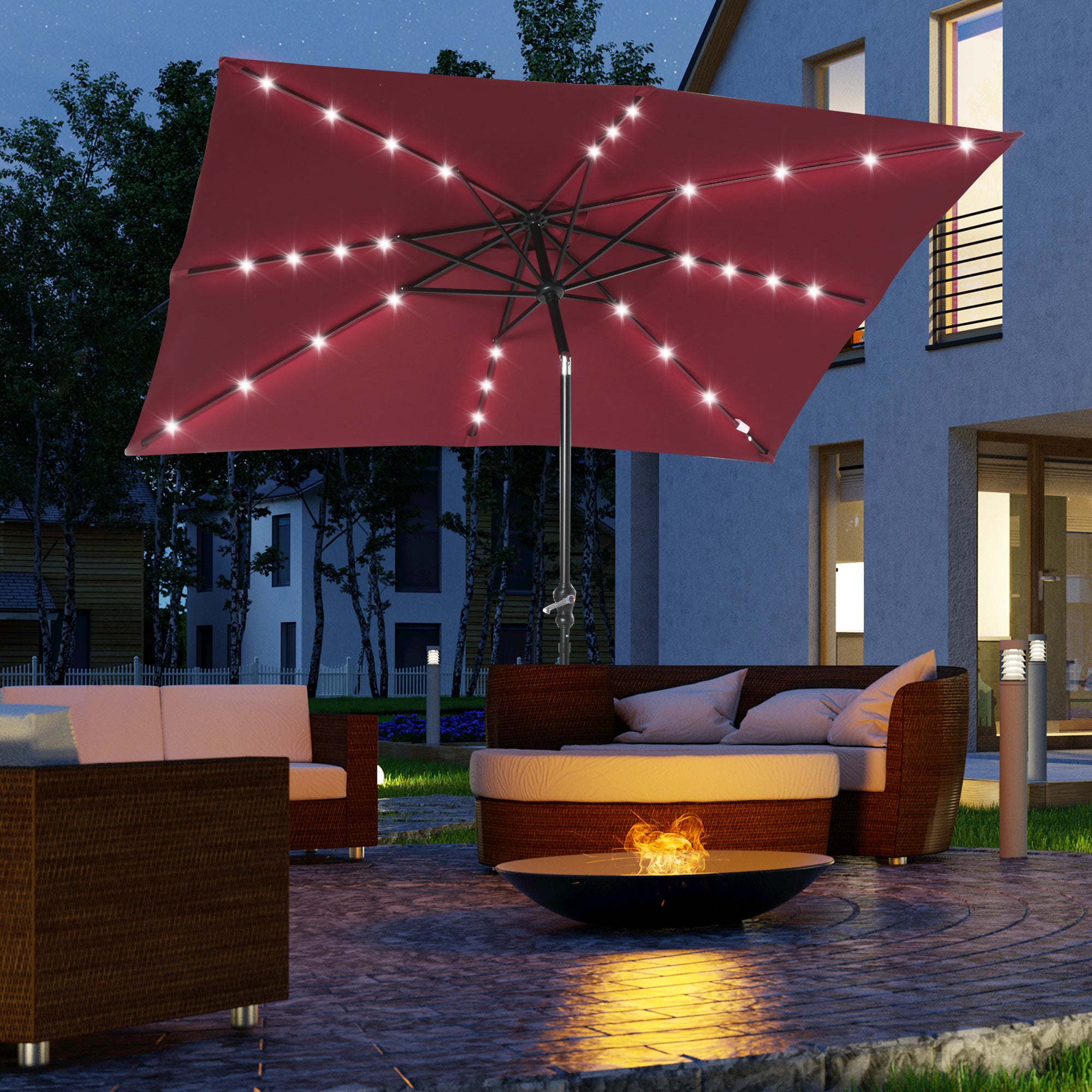 led light bulbs be replaced on a outsunny patio umbrella Outsunny 9ft Solar LED Patio Umbrella Outdoor Table Market Shade Crank Red