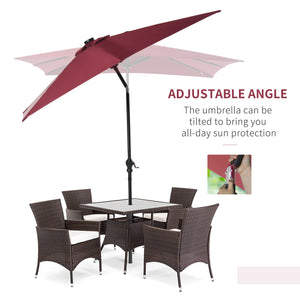 Outsunny 9' x 7' Solar Umbrella, LED Lighted Patio Umbrella for Table or Base with Tilt & Crank, Outdoor Umbrella for Garden, Deck, Backyard, Pool, Beach, Wine Red