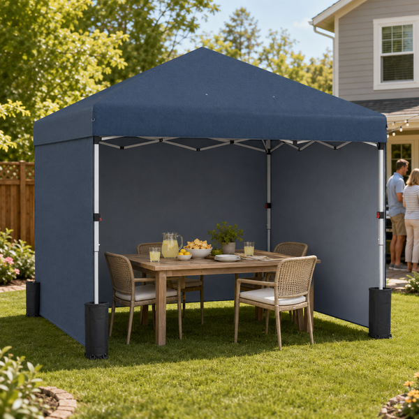 10' x 10' Adjustable Height Pop-Up Canopy with Sidewalls & Weight Bags, Navy Blue
