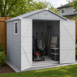 Abri de jardin de 2,44 m x 1,83 m avec structure en aluminium et fondation galvanisée, gris clair