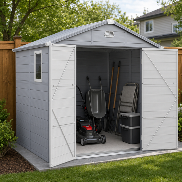Abri de jardin de 2,44 m x 1,83 m avec structure en aluminium et fondation galvanisée, gris clair