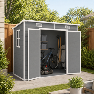 EverBase 8' x 4' Outdoor Storage Shed with Window, Lockable Doors and Vents, Gray