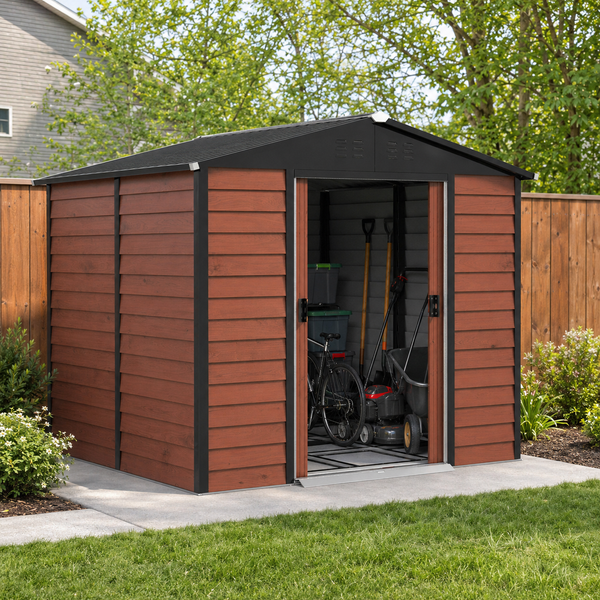 Abri de jardin EverBase 2,44 m x 2,13 m (8 pi x 7 pi) amélioré avec structure de plancher et housses, en teck