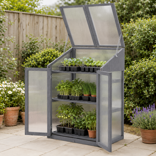 Wooden Cold Frame Polycarbonate Greenhouse,  Grey