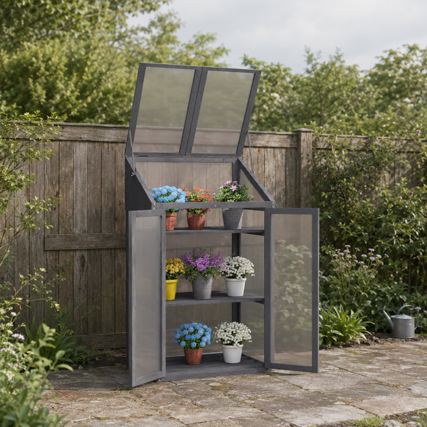Wooden Cold Frame Polycarbonate Greenhouse,  Grey