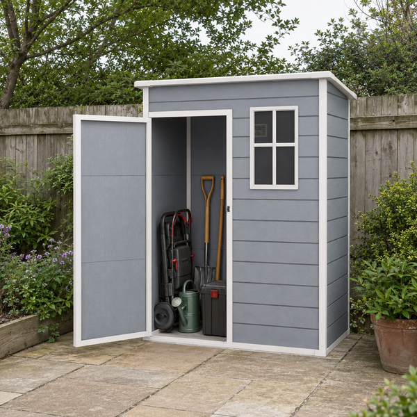 5 x 3FT Small Garden Shed with Lockable Door, Window & Vent, Grey