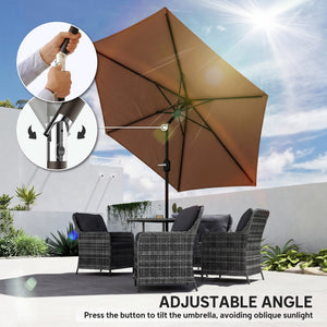 2.6 m Garden Parasol Umbrella with Aluminium Pole, Outdoor Table Market Patio Umbrella Sun Shade with Tilt and Crank, Vent, Coffee