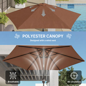 2.6 m Garden Parasol Umbrella with Aluminium Pole, Outdoor Table Market Patio Umbrella Sun Shade with Tilt and Crank, Vent, Coffee