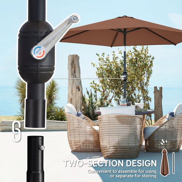 2.6 m Garden Parasol Umbrella with Aluminium Pole, Outdoor Table Market Patio Umbrella Sun Shade with Tilt and Crank, Vent, Coffee