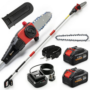 18V 8" Cordless Pole Chainsaw, 1.94m/2.56m Electric Chainsaw with 2 x 4.0Ah Batteries, Charger, Auto Lubrication, 6m/s Chain Speed, Long Reach Pole Pruner for Branch Cutting Tree Trimming