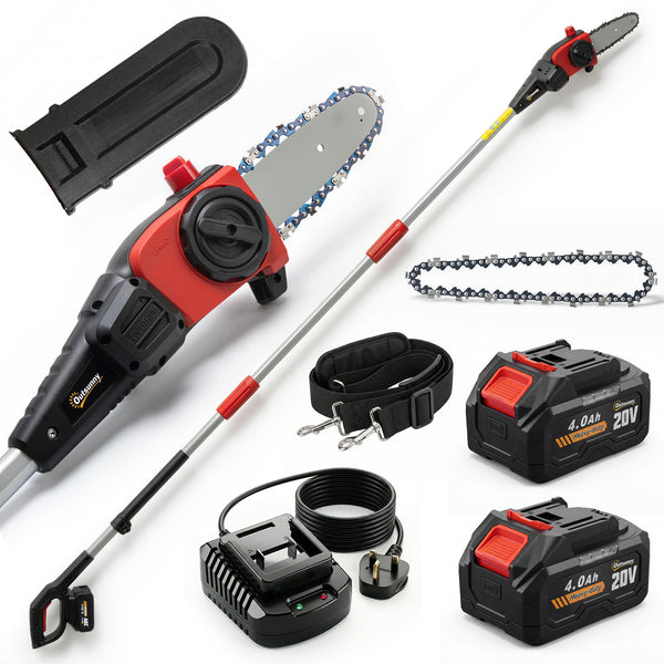 18V 8" Cordless Pole Chainsaw, 1.94m/2.56m Electric Chainsaw with 2 x 4.0Ah Batteries, Charger, Auto Lubrication, 6m/s Chain Speed, Long Reach Pole Pruner for Branch Cutting Tree Trimming