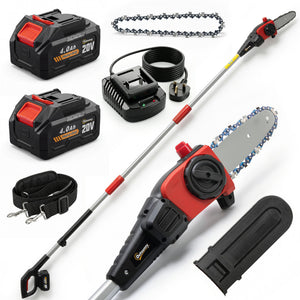 18V 8" Cordless Pole Chainsaw, 1.94m/2.56m Electric Chainsaw with 2 x 4.0Ah Batteries, Charger, Auto Lubrication, 6m/s Chain Speed, Long Reach Pole Pruner for Branch Cutting Tree Trimming