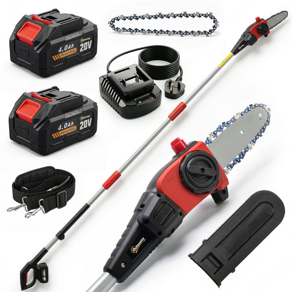 18V 8" Cordless Pole Chainsaw, 1.94m/2.56m Electric Chainsaw with 2 x 4.0Ah Batteries, Charger, Auto Lubrication, 6m/s Chain Speed, Long Reach Pole Pruner for Branch Cutting Tree Trimming