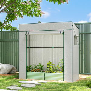 Lean-to Tomato Greenhouse with PE Cover, Walk-in Green House with Roll-up Door and 2 Mesh Windows, Portable Plant Grow House for Indoor Outdoor, 77.2"x30.3"x77.6", White