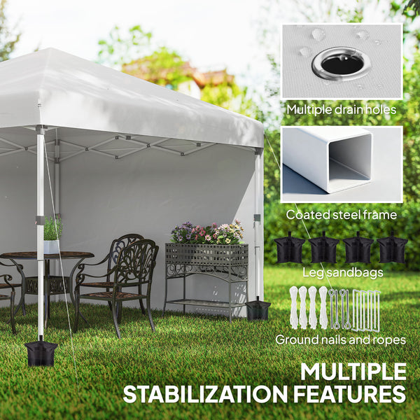 10' x 10' Pop Up Canopy Tent with Removable Sidewalls, Instant Shelter with Portable Roller Bag, 4 Sand Bags, Adjustable Height for Outdoor, Garden, Patio, White