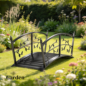 1.2M Metal Garden Bridge with Safety Railings, Outdoor Pond Bridge, Arch Decorative Footbridge for Garden, Creek Stream, Easy Assembly & Stable Construction, Black
