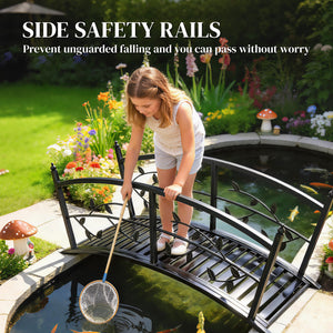 1.2M Metal Garden Bridge with Safety Railings, Outdoor Pond Bridge, Arch Decorative Footbridge for Garden, Creek Stream, Easy Assembly & Stable Construction, Black