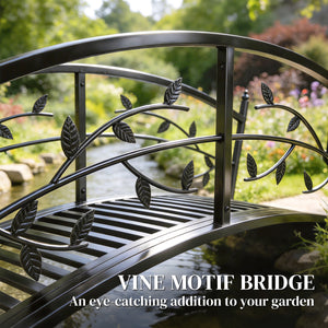 1.2M Metal Garden Bridge with Safety Railings, Outdoor Pond Bridge, Arch Decorative Footbridge for Garden, Creek Stream, Easy Assembly & Stable Construction, Black