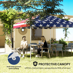 Outsunny 10' x 10' Pop Up Canopy Tent with Sidewall, Instant Sun Shelter with Storage Pockets, Vented Roof for Parties, Height Adjustable, with Carry Bag, Sand Bags for Outdoor, Patio, American Flag