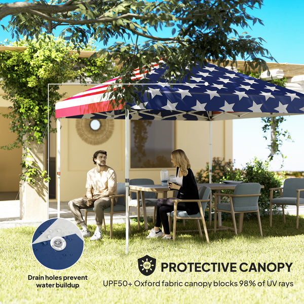 Outsunny 10' x 10' Pop Up Canopy Tent with Sidewall, Instant Sun Shelter with Storage Pockets, Vented Roof for Parties, Height Adjustable, with Carry Bag, Sand Bags for Outdoor, Patio, American Flag