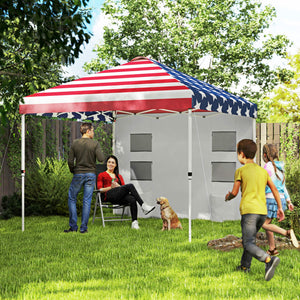 Outsunny 10' x 10' Pop Up Canopy Tent with Sidewall, Instant Sun Shelter with Storage Pockets, Vented Roof for Parties, Height Adjustable, with Carry Bag, Sand Bags for Outdoor, Patio, American Flag