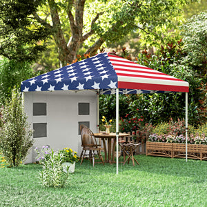 Outsunny 10' x 10' Pop Up Canopy Tent with Sidewall, Instant Sun Shelter with Storage Pockets, Vented Roof for Parties, Height Adjustable, with Carry Bag, Sand Bags for Outdoor, Patio, American Flag