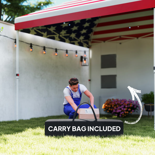 Outsunny 10' x 10' Pop Up Canopy Tent with Sidewall, Instant Sun Shelter with Storage Pockets, Vented Roof for Parties, Height Adjustable, with Carry Bag, Sand Bags for Outdoor, Patio, American Flag