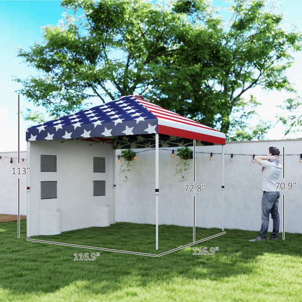 Outsunny 10' x 10' Pop Up Canopy Tent with Sidewall, Instant Sun Shelter with Storage Pockets, Vented Roof for Parties, Height Adjustable, with Carry Bag, Sand Bags for Outdoor, Patio, American Flag