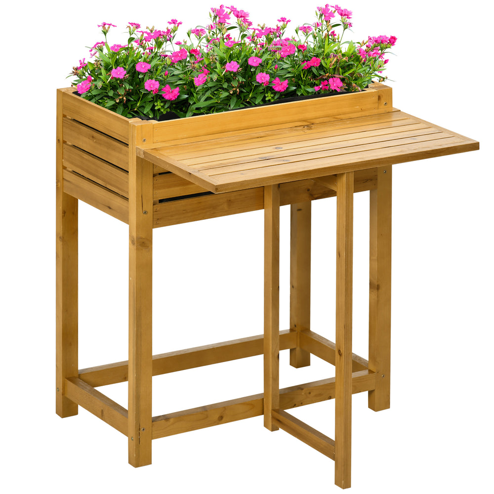 Raised Garden Bed with Folding Side Table, Elevated Wood Planter Box for Flowers, Herbs and Vegetables, Use for Patio, Backyard, Balcony