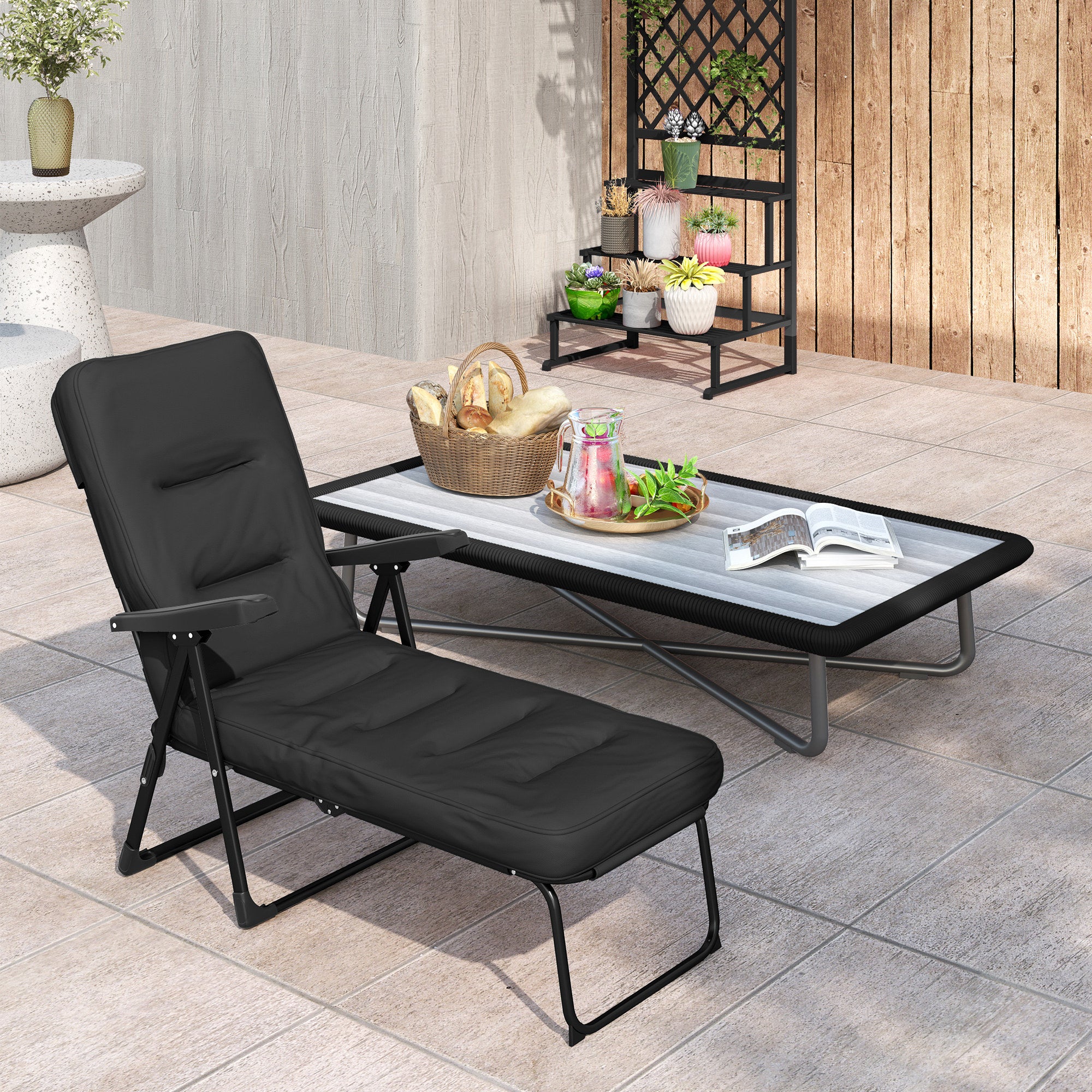Outsunnny Outdoor Lounge Chair with Padded Cushion, Folding