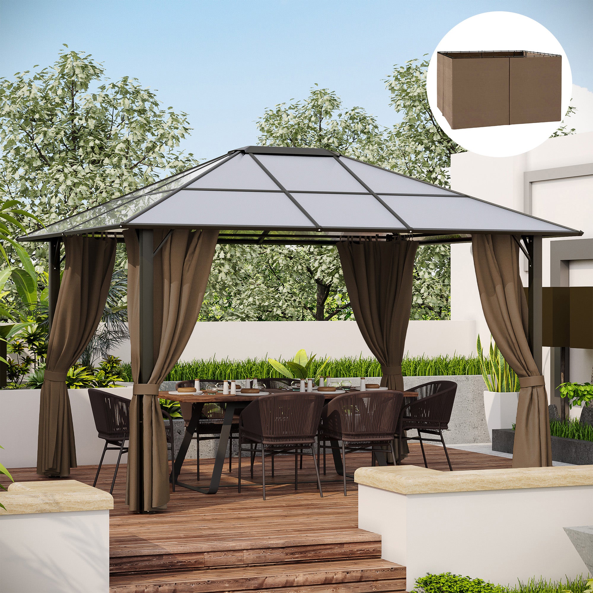 Outsunny 10' x 12' Gazebo Sidewall Set Hooks/C-Rings Brown