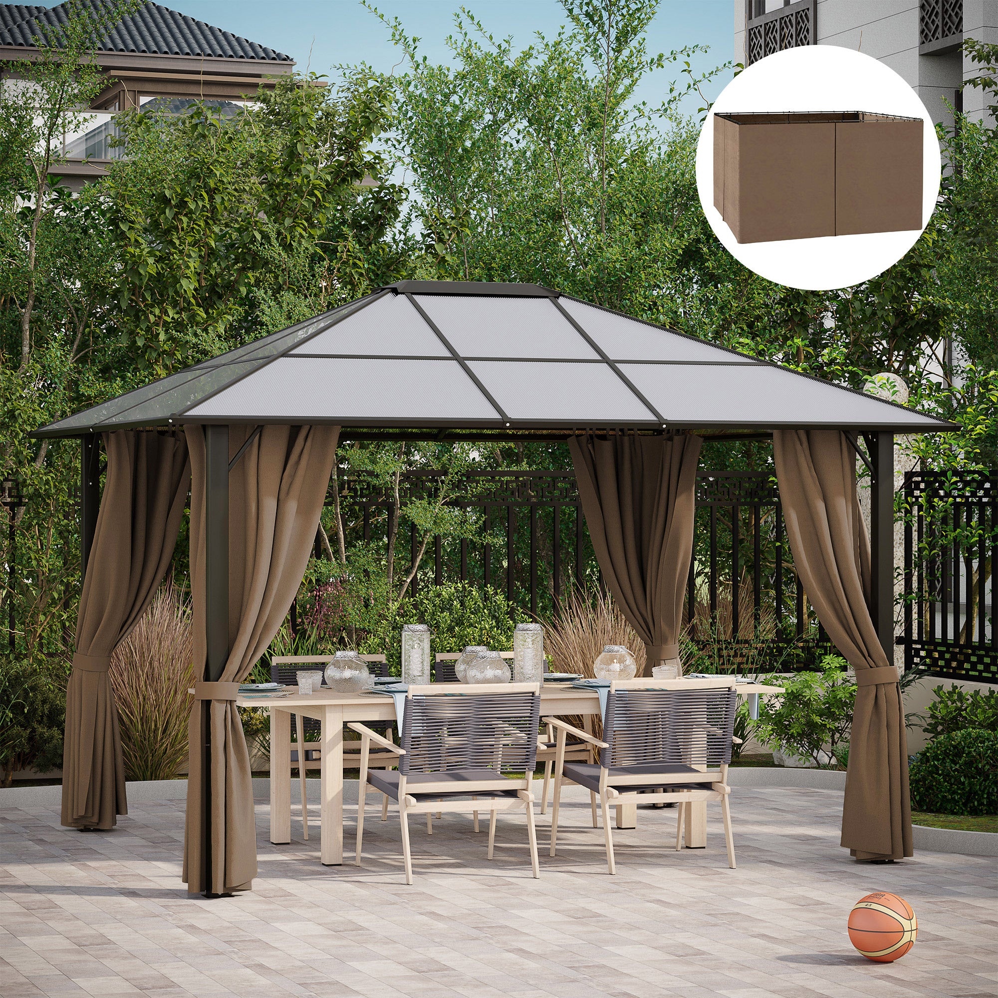 Outsunny 10' x 12' Gazebo Sidewall Set Hooks/C-Rings Brown