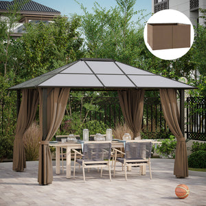 Outsunny 10' x 12' Universal Gazebo Sidewall Set with Panels, Hooks and C-Rings Included for Pergolas and Cabanas, Dark Brown