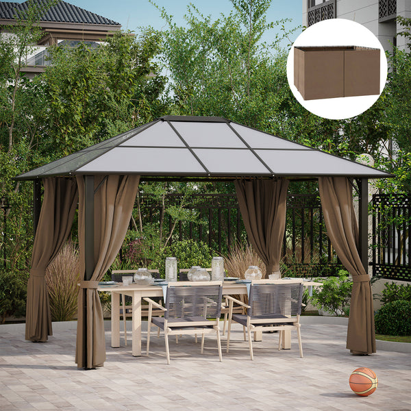 Outsunny 10' x 12' Universal Gazebo Sidewall Set with Panels, Hooks and C-Rings Included for Pergolas and Cabanas, Dark Brown