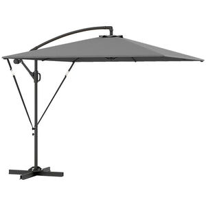 Patio Offset Umbrella UPF 50+ UV Protection, Water-Resistant, Crank Parasol with Base, Cover & Wind Securing, Tiltable Garden Umbrella for Balcony & Patio, Grey