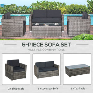 Outsunny 4 Piece Wicker Patio Furniture Set with Cushions, Outdoor Sectional Furniture with 2 Sofa, Loveseat, and Glass Top Coffee Table, Conversation Sofa Sets for Garden, Black