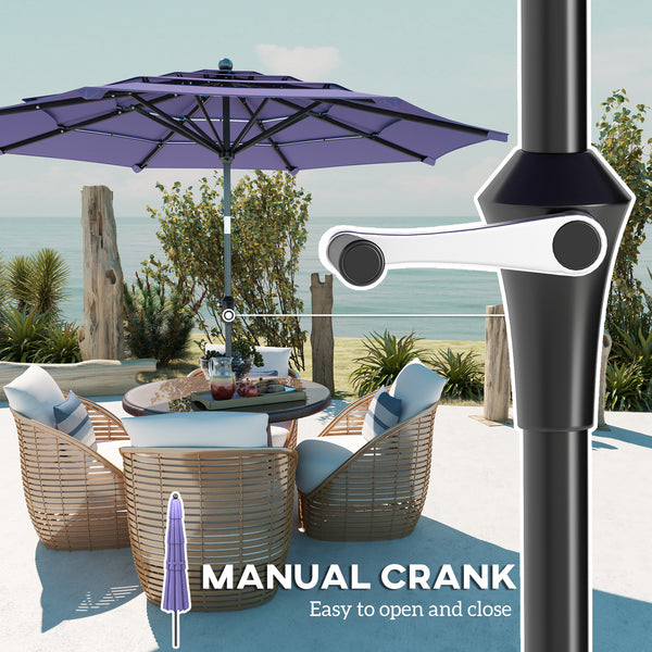 10.7FT Patio Umbrella with 8 Ribs, 4 Tiers Parasol with Crank, Push Button Tilt, Outdoor Table Umbrella for Backyard, Deck and Lawn, Purple