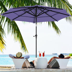 10.7FT Patio Umbrella with 8 Ribs, 4 Tiers Parasol with Crank, Push Button Tilt, Outdoor Table Umbrella for Backyard, Deck and Lawn, Purple
