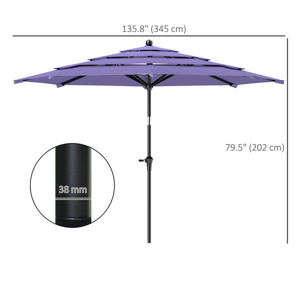 10.7FT Patio Umbrella with 8 Ribs, 4 Tiers Parasol with Crank, Push Button Tilt, Outdoor Table Umbrella for Backyard, Deck and Lawn, Purple