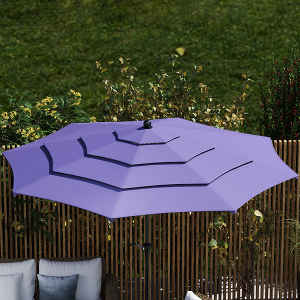 10.7FT Patio Umbrella with 8 Ribs, 4 Tiers Parasol with Crank, Push Button Tilt, Outdoor Table Umbrella for Backyard, Deck and Lawn, Purple