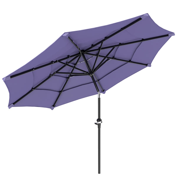 10.7FT Patio Umbrella with 8 Ribs, 4 Tiers Parasol with Crank, Push Button Tilt, Outdoor Table Umbrella for Backyard, Deck and Lawn, Purple