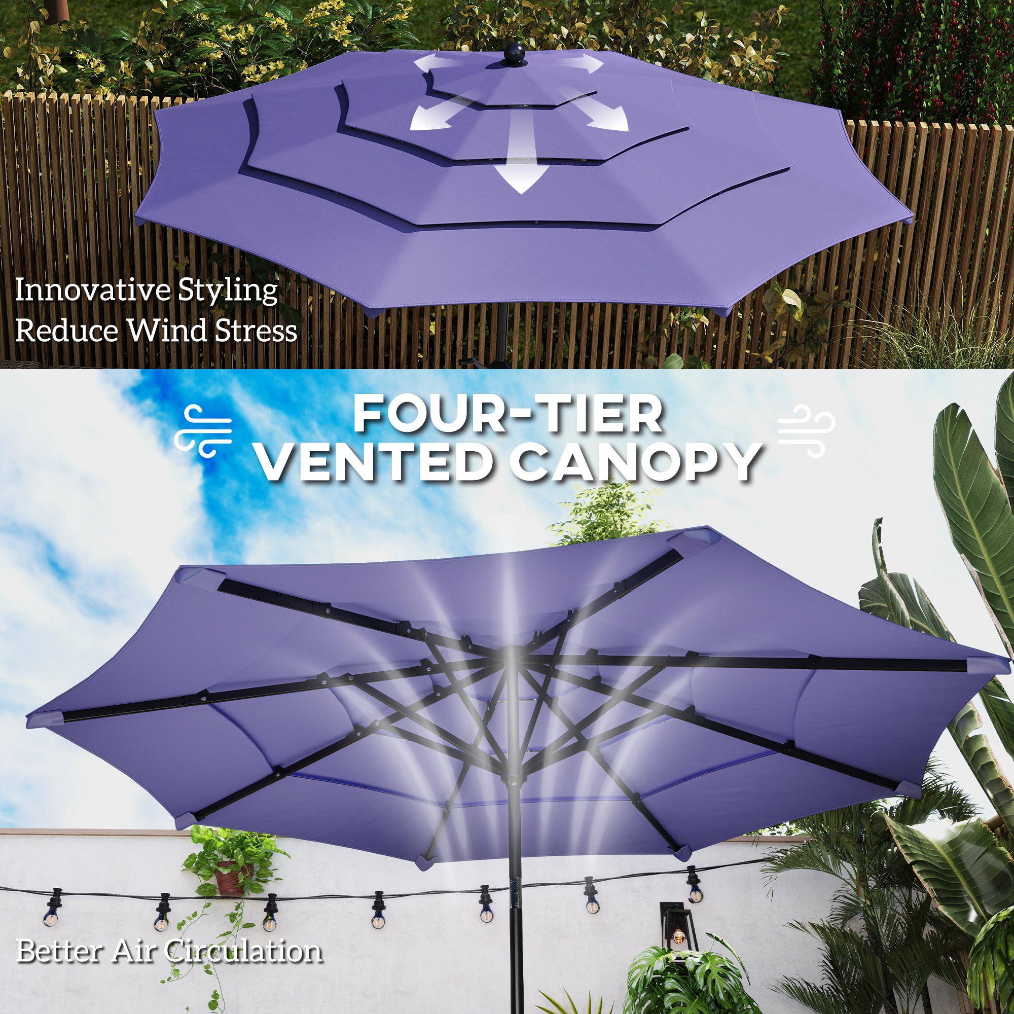 four feet patio umbrella Market with Tilt Foot Patio Market Umbrella to keep you shaded. PURPLE LEAF Patio Market Umbrella