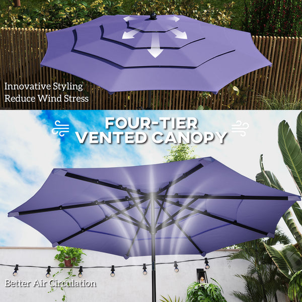 10.7FT Patio Umbrella with 8 Ribs, 4 Tiers Parasol with Crank, Push Button Tilt, Outdoor Table Umbrella for Backyard, Deck and Lawn, Purple