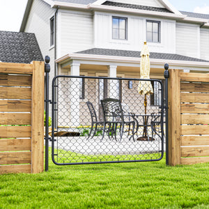 Garden Gate Chain Link Fence Gate, Galvanized Steel Garden Door for Yard Entrance Way, 26-71 in. W x 4 ft. H, Black