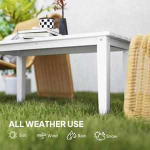 Outsunny HDPE Outdoor Coffee Table, All-Weather Rectangle Patio Coffee Table, Plastic Outdoor Patio Table with Slatted Tabletop for Garden, Balcony, Backyard, White