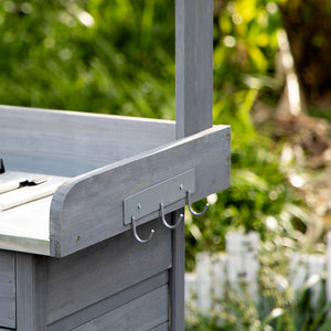 Outsunny Outdoor Potting Bench Table, Garden Work Station with Storage Cabinet, Open Shelf and Steel Tabletop, Gray